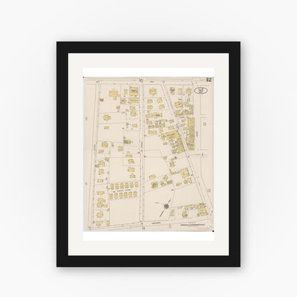 Old map wall art mockup — black gallery frame with white mat — Sanborn Fire Insurance Map from Hilo, Hawaii County, Hawaii (1921), Sheet #0012