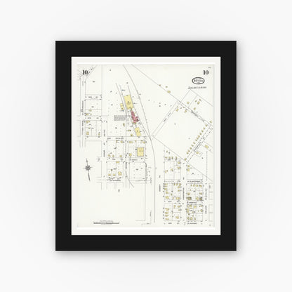Old map wall art mockup — black gallery frame with white mat — Sanborn Fire Insurance Map from Bryan, Brazos County, Texas (1925), Sheet #0010