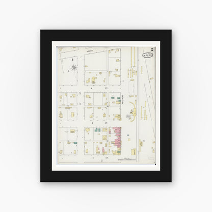 Old map wall art mockup — black gallery frame with white mat — Sanborn Fire Insurance Map from Macon, Macon County, Illinois (1893), Sheet #0002