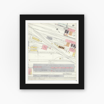 Old map wall art mockup — black gallery frame with white mat — Sanborn Fire Insurance Map from Steelton, Dauphin County, Pennsylvania (1915), Sheet #0013