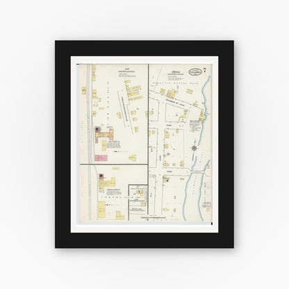 Old map wall art mockup — black gallery frame with white mat — Sanborn Fire Insurance Map from Columbus, Columbia and Dodge County, Wisconsin (1915), Sheet #0007