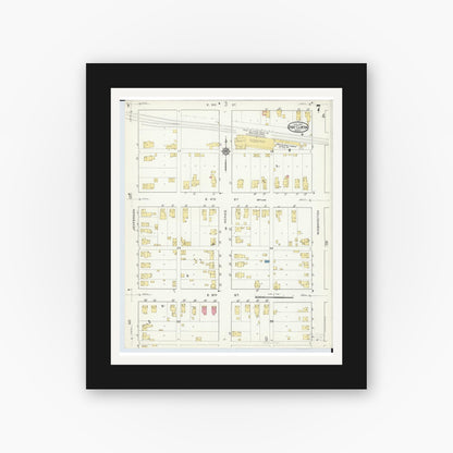 Old map wall art mockup — black gallery frame with white mat — Sanborn Fire Insurance Map from Port Clinton, Ottawa County, Ohio (1916), Sheet #0007