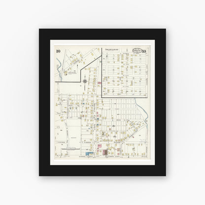 Old map wall art mockup — black gallery frame with white mat — Sanborn Fire Insurance Map from Somerset, Somerset County, Pennsylvania (1924), Sheet #0010