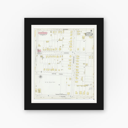 Old map wall art mockup — black gallery frame with white mat — Sanborn Fire Insurance Map from Hempstead, Nassau County, New York (1892), Sheet #0003