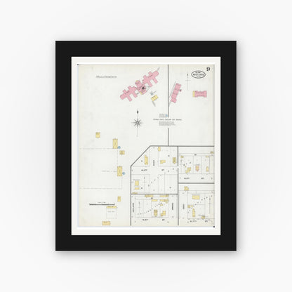 Old map wall art mockup — black gallery frame with white mat — Sanborn Fire Insurance Map from Hastings, Dakota County, Minnesota (1904), Sheet #0009