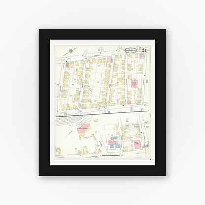 Old map wall art mockup — black gallery frame with white mat — Sanborn Fire Insurance Map from Newburyport, Essex County, Massachusetts (1914), Sheet #0024