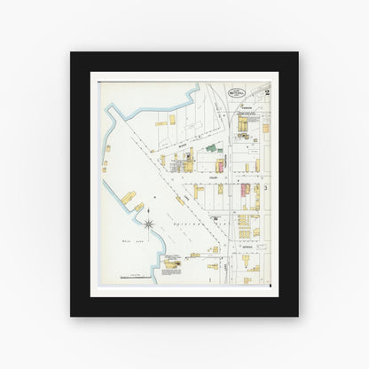 Old map wall art mockup — black gallery frame with white mat — Sanborn Fire Insurance Map from Whitehall, Muskegon County, Michigan (1902), Sheet #0002