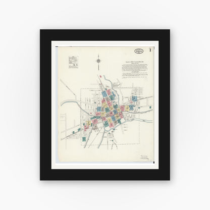 Old map wall art mockup — black gallery frame with white mat — Sanborn Fire Insurance Map from Newark, Licking County, Ohio (1912), Sheet #0001