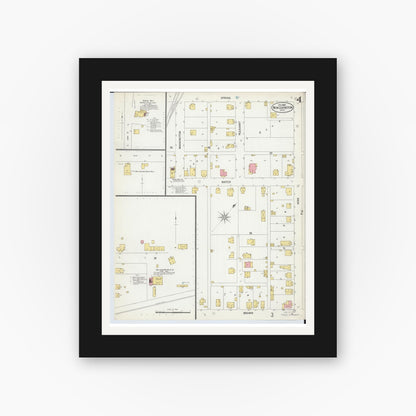 Old map wall art mockup — black gallery frame with white mat — Sanborn Fire Insurance Map from New Lexington, Perry County, Ohio (1900), Sheet #0004