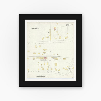 Old map wall art mockup — black gallery frame with white mat — Sanborn Fire Insurance Map from Medfield, Norfolk County, Massachusetts (1911), Sheet #0005