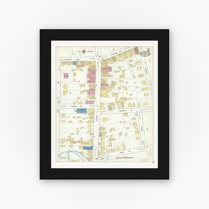 Old map wall art mockup — black gallery frame with white mat — Sanborn Fire Insurance Map from Patchogue, Suffolk County, New York (1916) - Complete Map Set