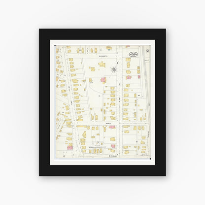 Old map wall art mockup — black gallery frame with white mat — Sanborn Fire Insurance Map from Newark, Licking County, Ohio (1905), Sheet #0002