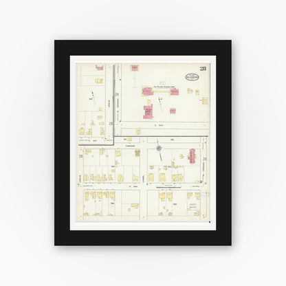 Old map wall art mockup — black gallery frame with white mat — Sanborn Fire Insurance Map from Goldsboro, Wayne County, North Carolina (1913), Sheet #0028