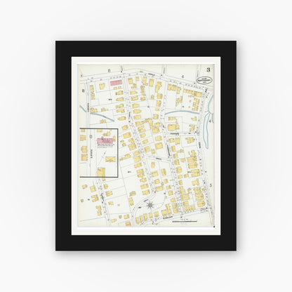 Old map wall art mockup — black gallery frame with white mat — Sanborn Fire Insurance Map from North Adams, Berkshire County, Massachusetts (1901), Sheet #0003