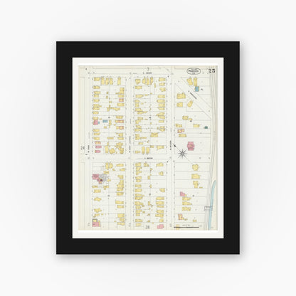 Old map wall art mockup — black gallery frame with white mat — Sanborn Fire Insurance Map from Madison, Dane County, Wisconsin (1902), Sheet #0025