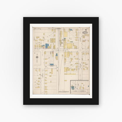 Old map wall art mockup — black gallery frame with white mat — Sanborn Fire Insurance Map from Bad Axe, Huron County, Michigan (1922), Sheet #0006