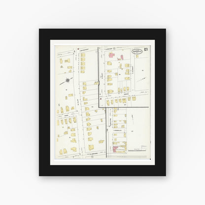 Old map wall art mockup — black gallery frame with white mat — Sanborn Fire Insurance Map from Somerville, Somerset County, New Jersey (1910), Sheet #0013