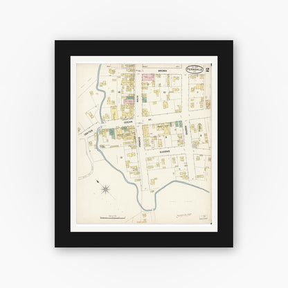 Old map wall art mockup — black gallery frame with white mat — Sanborn Fire Insurance Map from Ferndale, Humboldt County, California (1889), Sheet #0002
