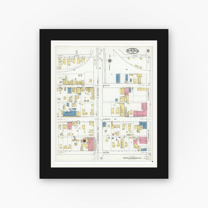 Old map wall art mockup — black gallery frame with white mat — Sanborn Fire Insurance Map from West Palm Beach, Dade County, Florida (1920), Sheet #0006