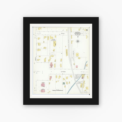 Old map wall art mockup — black gallery frame with white mat — Sanborn Fire Insurance Map from Jefferson, Ashtabula County, Ohio (1909), Sheet #0006