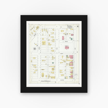 Old map wall art mockup — black gallery frame with white mat — Sanborn Fire Insurance Map from Phillips, Price County, Wisconsin (1901), Sheet #0004