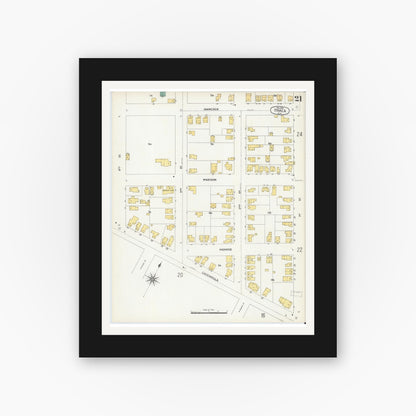 Old map wall art mockup — black gallery frame with white mat — Sanborn Fire Insurance Map from Ithaca, Tompkins County, New York (1904), Sheet #0021