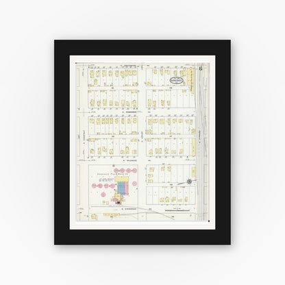 Old map wall art mockup — black gallery frame with white mat — Sanborn Fire Insurance Map from Kankakee, Kankakee County, Illinois (1914), Sheet #0006