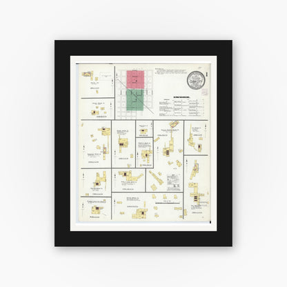 Old map wall art mockup — black gallery frame with white mat — Sanborn Fire Insurance Map from Cuba City, Grant County, Wisconsin (1908) - Complete Map Set