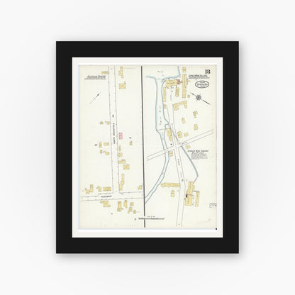 Old map wall art mockup — black gallery frame with white mat — Sanborn Fire Insurance Map from Spencer, Worcester County, Massachusetts (1912), Sheet #0018