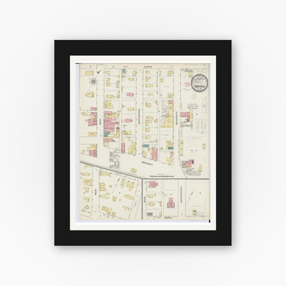Old map wall art mockup — black gallery frame with white mat — Sanborn Fire Insurance Map from Swanton, Fulton County, Ohio (1895), Sheet #0001