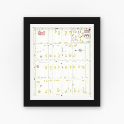 Old map wall art mockup — black gallery frame with white mat — Sanborn Fire Insurance Map from Storm Lake, Buena Vista County, Iowa (1899), Sheet #0004