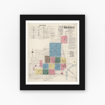 Old map wall art mockup — black gallery frame with white mat — Sanborn Fire Insurance Map from Shelbyville, Shelby County, Illinois (1922) - Complete Map Set