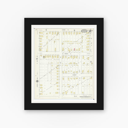 Old map wall art mockup — black gallery frame with white mat — Sanborn Fire Insurance Map from Mount Vernon, Jefferson County, Illinois (1913), Sheet #0021
