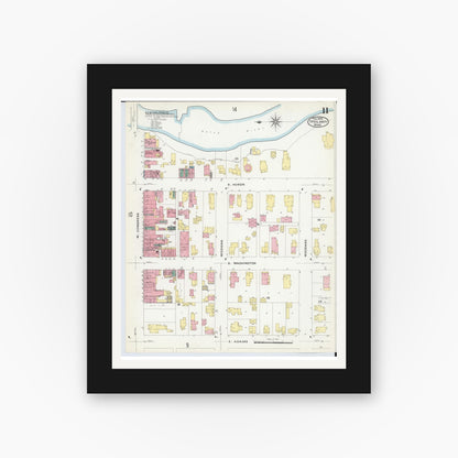 Old map wall art mockup — black gallery frame with white mat — Sanborn Fire Insurance Map from Ypsilanti, Washtenaw County, Michigan (1909), Sheet #0011