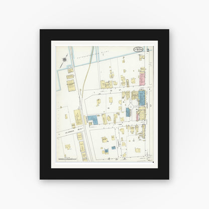 Old map wall art mockup — black gallery frame with white mat — Sanborn Fire Insurance Map from Fort Myers, Lee County, Florida (1914), Sheet #0002