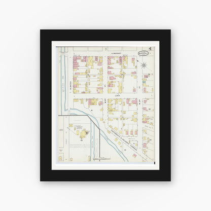 Old map wall art mockup — black gallery frame with white mat — Sanborn Fire Insurance Map from Waverly, Pike County, Ohio (1892), Sheet #0004