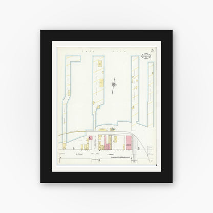 Old map wall art mockup — black gallery frame with white mat — Sanborn Fire Insurance Map from Dunkirk, Chautauqua County, New York (1910), Sheet #0005