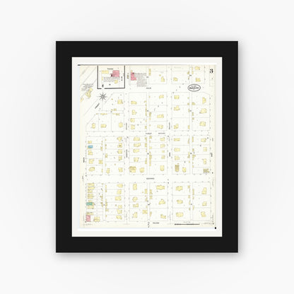 Old map wall art mockup — black gallery frame with white mat — Sanborn Fire Insurance Map from Manning, Carroll County, Iowa (1908), Sheet #0003