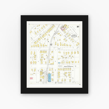 Old map wall art mockup — black gallery frame with white mat — Sanborn Fire Insurance Map from Waterloo, Black Hawk County, Iowa (1906), Sheet #0010