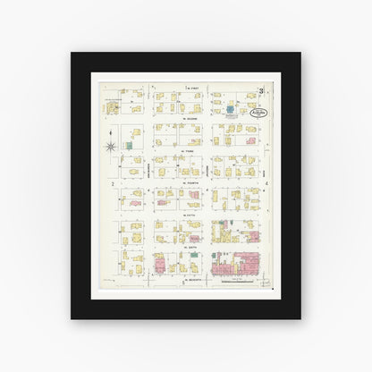 Old map wall art mockup — black gallery frame with white mat — Sanborn Fire Insurance Map from Auburn, De Kalb County, Indiana (1907), Sheet #0003