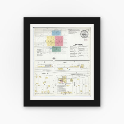 Old map wall art mockup — black gallery frame with white mat — Sanborn Fire Insurance Map from Janesville, Waseca County, Minnesota (1910) - Complete Map Set