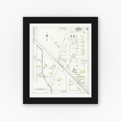 Old map wall art mockup — black gallery frame with white mat — Sanborn Fire Insurance Map from Crown Point, Lake County, Indiana (1921), Sheet #0003