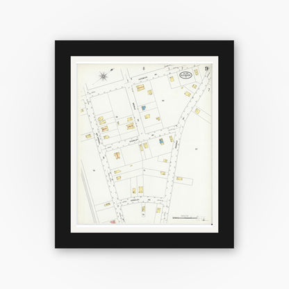 Old map wall art mockup — black gallery frame with white mat — Sanborn Fire Insurance Map from Glenside, Montgomery County, Pennsylvania (1909), Sheet #0009
