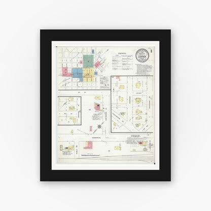 Old map wall art mockup — black gallery frame with white mat — Sanborn Fire Insurance Map from Lebanon, Laclede County, Missouri (1910), Sheet #0001