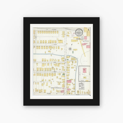 Old map wall art mockup — black gallery frame with white mat — Sanborn Fire Insurance Map from Edwardsville, Luzerne County, Pennsylvania (1903) - Complete Map Set