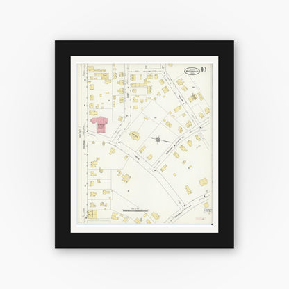 Old map wall art mockup — black gallery frame with white mat — Sanborn Fire Insurance Map from Whitinsville, Worcester County, Massachusetts (1910), Sheet #0010