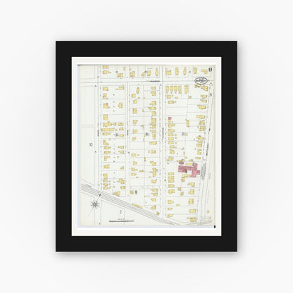 Old map wall art mockup — black gallery frame with white mat — Sanborn Fire Insurance Map from Norwalk, Huron County, Ohio (1899), Sheet #0009