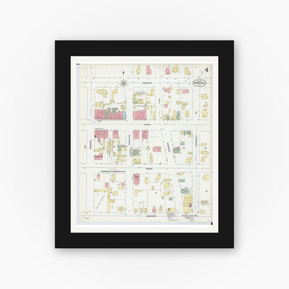 Old map wall art mockup — black gallery frame with white mat — Sanborn Fire Insurance Map from Marshall, Calhoun County, Michigan (1899), Sheet #0004