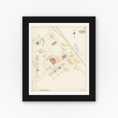 Old map wall art mockup — black gallery frame with white mat — Sanborn Fire Insurance Map from Quakertown, Bucks County, Pennsylvania (1922), Sheet #0007