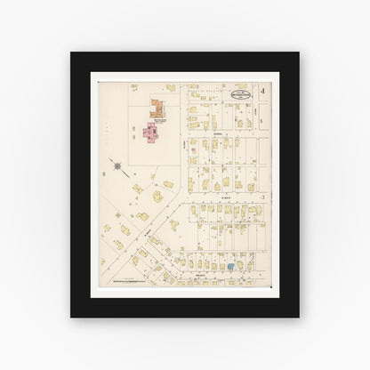 Old map wall art mockup — black gallery frame with white mat — Sanborn Fire Insurance Map from Mechanicsburg, Champaign County, Ohio (1921), Sheet #0004
